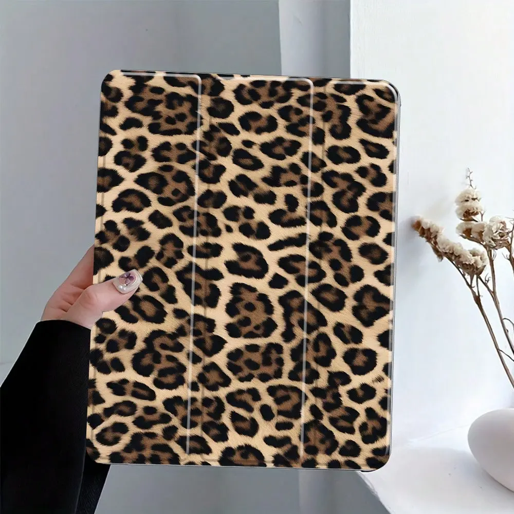 Leopard Themed Tablet Protective Case with Triple Fold Flip Stand & Pen Slot Compatible with iPad Air 11-inch Mini A16 Air 4/5 Gen 10.9-inch Auto Sleep Wake Function Foldable Anti Slip Adjustable Stand