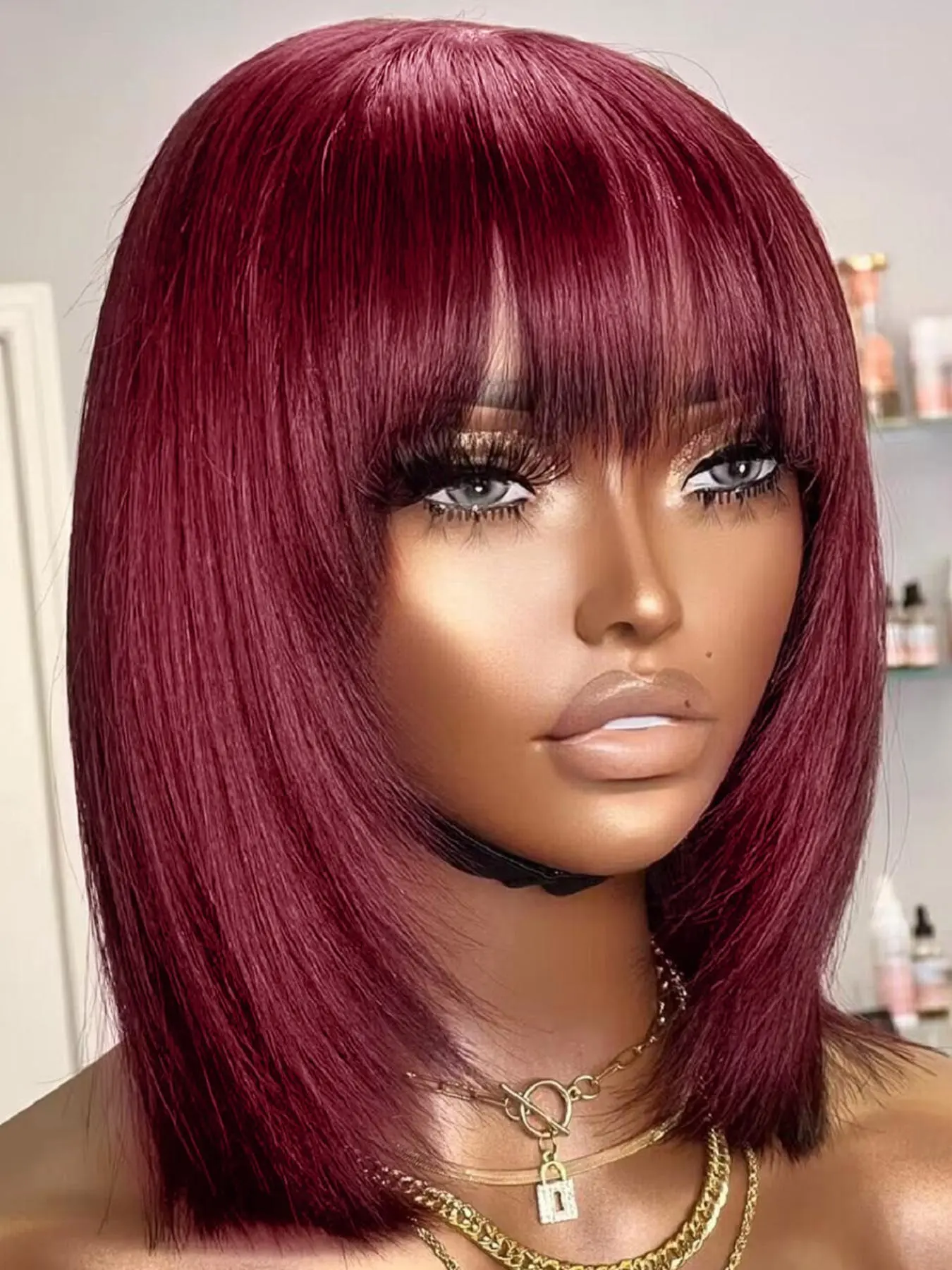 Glueless Straight Bob Wig with Bangs | Lace Front Human Hair Wig Seb4c8c9184c444fb9f61024e4d14a  main image 2