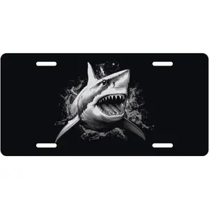 Lovely Shark Decorative License Plate, Vanity Tag, Metal License Plate, Aluminum Novelty License Plate Home Decor for Men/Women/Boy/Girls 6 X 12 Inch (4 Holes)