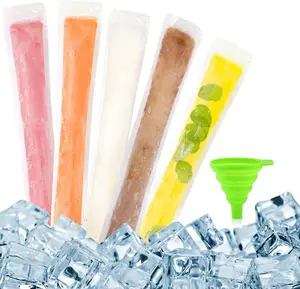 100 Ice Pop Bags with Silicone Funnel - BPA Free Freezer Pop Bags for Homemade Healthy Popsicles, Yogurt, Juice - 28cm x 5.5cm Popsicle Bags with Zip Seal