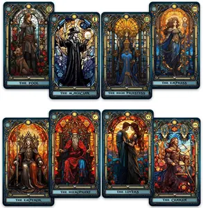 CRAFTERIAN Stained Glass Tarot Cards, 78 Tarot Deck with Foil Edges, Original Tarot Cards for Beginners and Experts with Guide Book, Fortune Telling Game, Divination Tools for All Skill Levels.