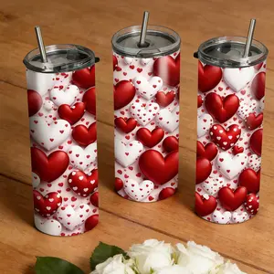 1pc 20oz Stainless Steel Insulated Cup |   Red Heart Valentine Pattern, Double Wall Vacuum Tumbler with Lid and Straw, Keeps Drinks Hot for 6 Hours and Cold for 12 Hours, Ideal for Household & Use, Reusable, Valentine'S Day Gift