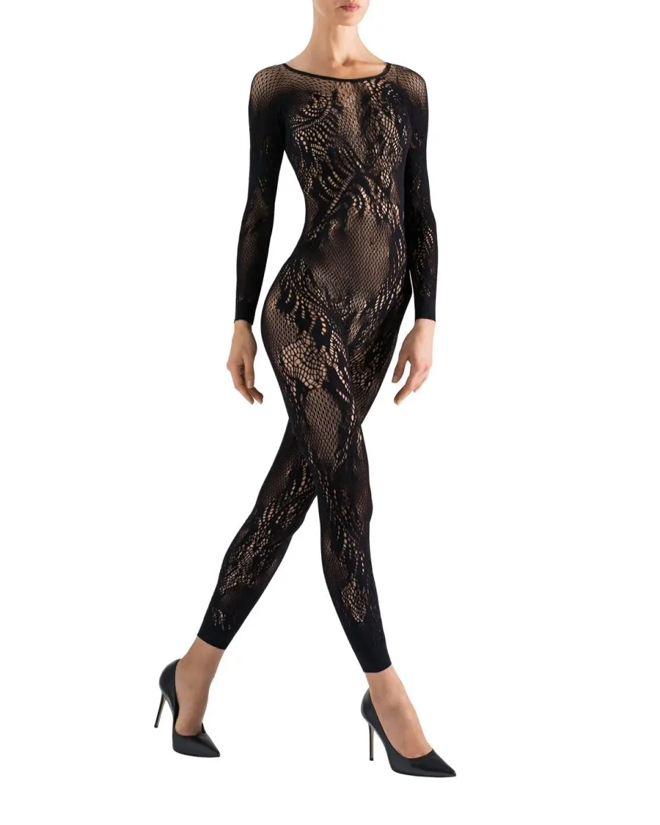 Natori Women's Feathers Lace Bodysuit, High Neck Long Sleeve Tops for Layering Under Leather Coats, Silk, Wrap, Gorgeous, Women's Clothes, Nylon, Outdoors, Wrist, Layered Wear, Feather Print
