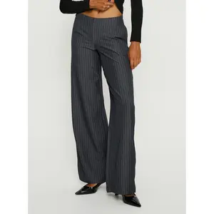 Khane Low Rise Wide Leg Pant Charcoal Pinstripe