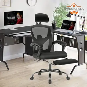 Sweetcrispy Plus Mesh Office Chair, with Lumbar Pillow & Retractable Footrest, with Padded Armrests and Adjustable Headrest, Height Adjustable