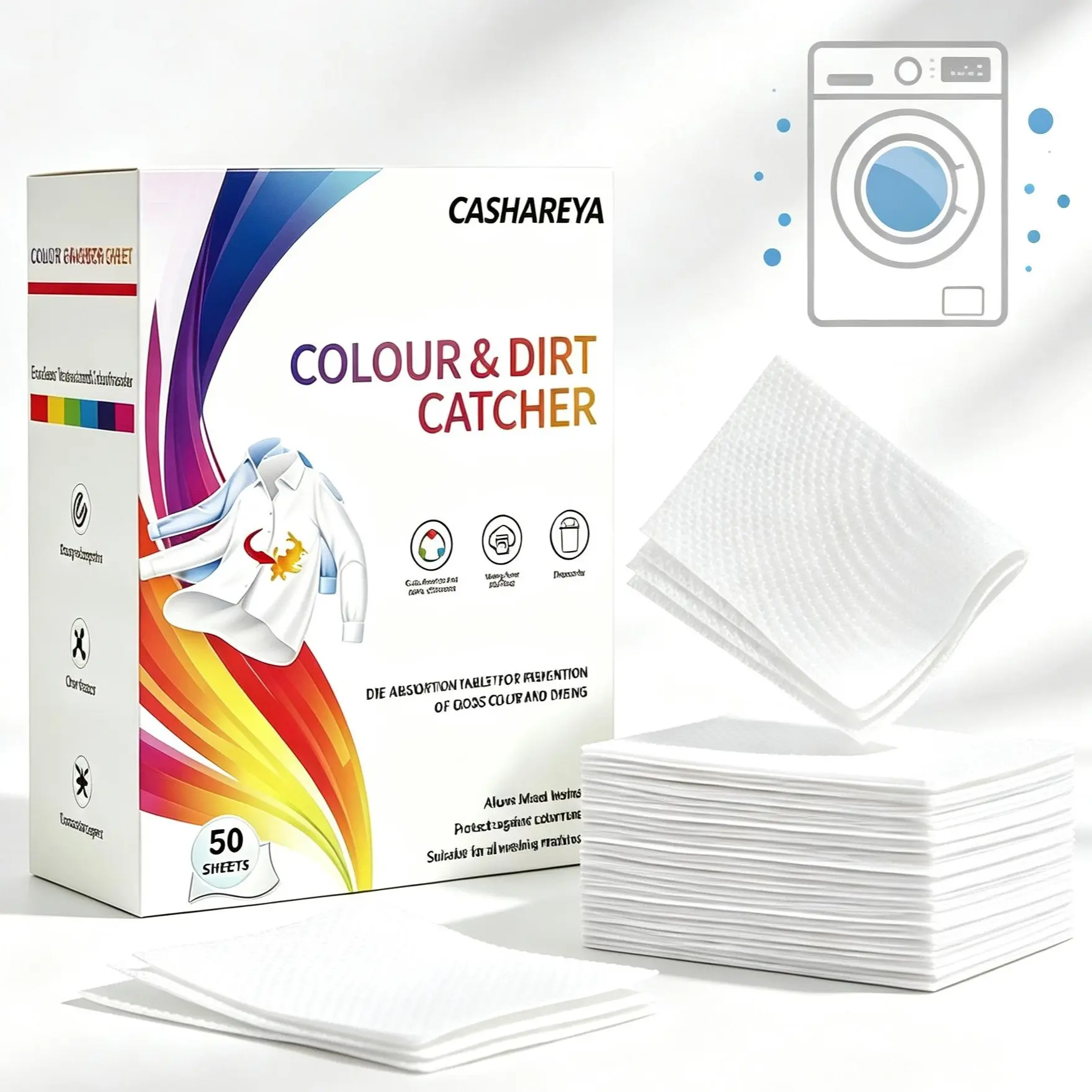 50 Count Laundry Color Catcher Sheets, Anti Color Bleeding Dye Absorber Sheets, Prevent Dye Transfer for Mixed Clothes Washing, Fit All Washing Machines