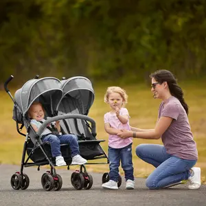 Travel-Friendly Side by Side Double Stroller - Lightweight Twin Umbrella Stroller with Adjustable Canopy, 5-Point Harness & Storage Basket (Dark and Light Grey)