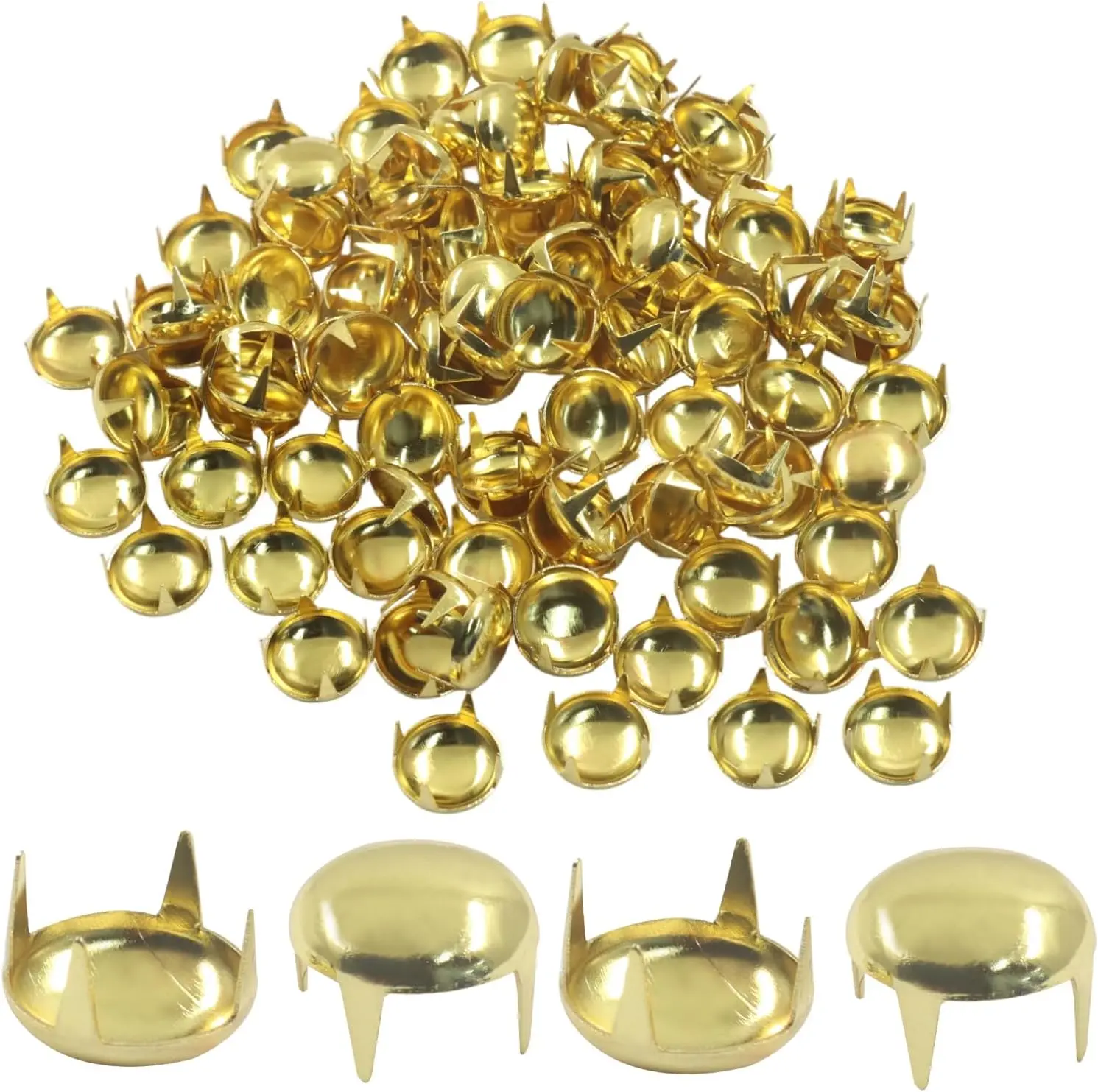 100Pcs 9mm Metal Round Dome Rivets Nailheads, Gold | DIY Punk Studs, For Leather Crafts, Clothing, Shoes, Bag & Belt Decoration