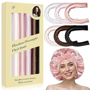 Heatless Curls Overnight Rods - 6 Pcs No-Heat Blowout Hair Curler Set with Bonnet for Sleeping, Ideal for Long Hair