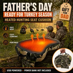 Father's Day Gift - Portable USB-Powered Heated Hunting Cushion (Power Bank Not Included) – Foldable Outdoor Heating Seat Pad with Handle & Hook, 3-Temperature Settings, Durable Oxford Cloth for Hunting Stands, Camping & Bleachers – Black