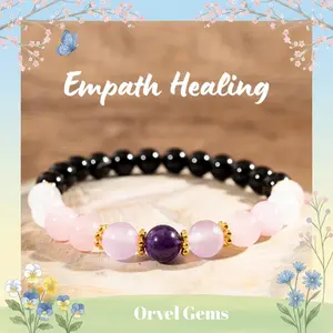 Empath Healing Gemstone Bracelet | Amethyst，Amethyst，Rose Quartz，Rose Quartz & Black，Tourmaline，Crystal Bracelet，Healing Stones，Energy Protection，Gemstone Bracelet，Spiritual，Jewelry，Mother's Day Gift，Energy Balance，optional size | Calming Energy Bracelet