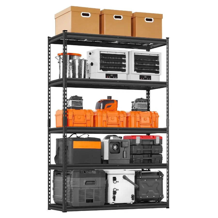 【toolupgrade】VEVOR Heavy Duty Adjustable Standing Shelf, 5-Tier Powder Coated Metal Shelving, 500 lbs Per Shelf/2500 lbs Total Capacity, 18x48x72" Industrial Storage Rack for Garage, Warehouse Use, Black