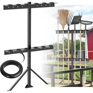 Utility Trailer Tool Rack, Shovel Rack for Truck, Rake Shovel Holder Landscape Hand Tool Accessories for Trailer Truck with 6 Rubber Holes with Brackets, Black