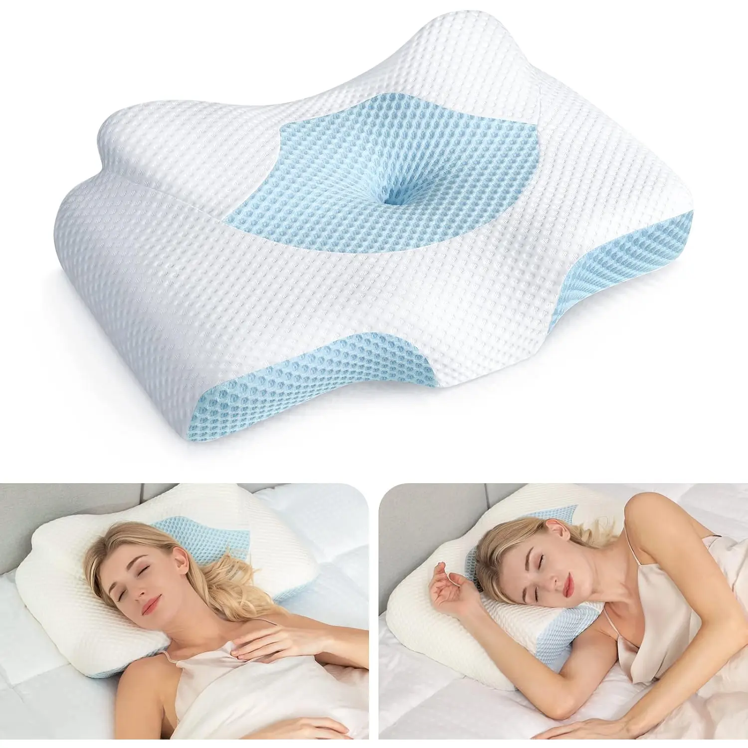 Osteo Cervical Pillow for Neck Pain Relief, Hollow Design Odorless Memory Foam Pillows with Cooling Case, Adjustable Orthopedic Bed Pillow for Sleeping, Support for Side Back Sleepers Osteo