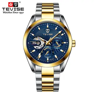 TEVISE men's watch - a business mechanical watch for fashionable men. High quality, suitable for daily wear in both formal and casual occasions. With luminous hour hands, solid stainless steel strap, alloy case, single folding clasp.