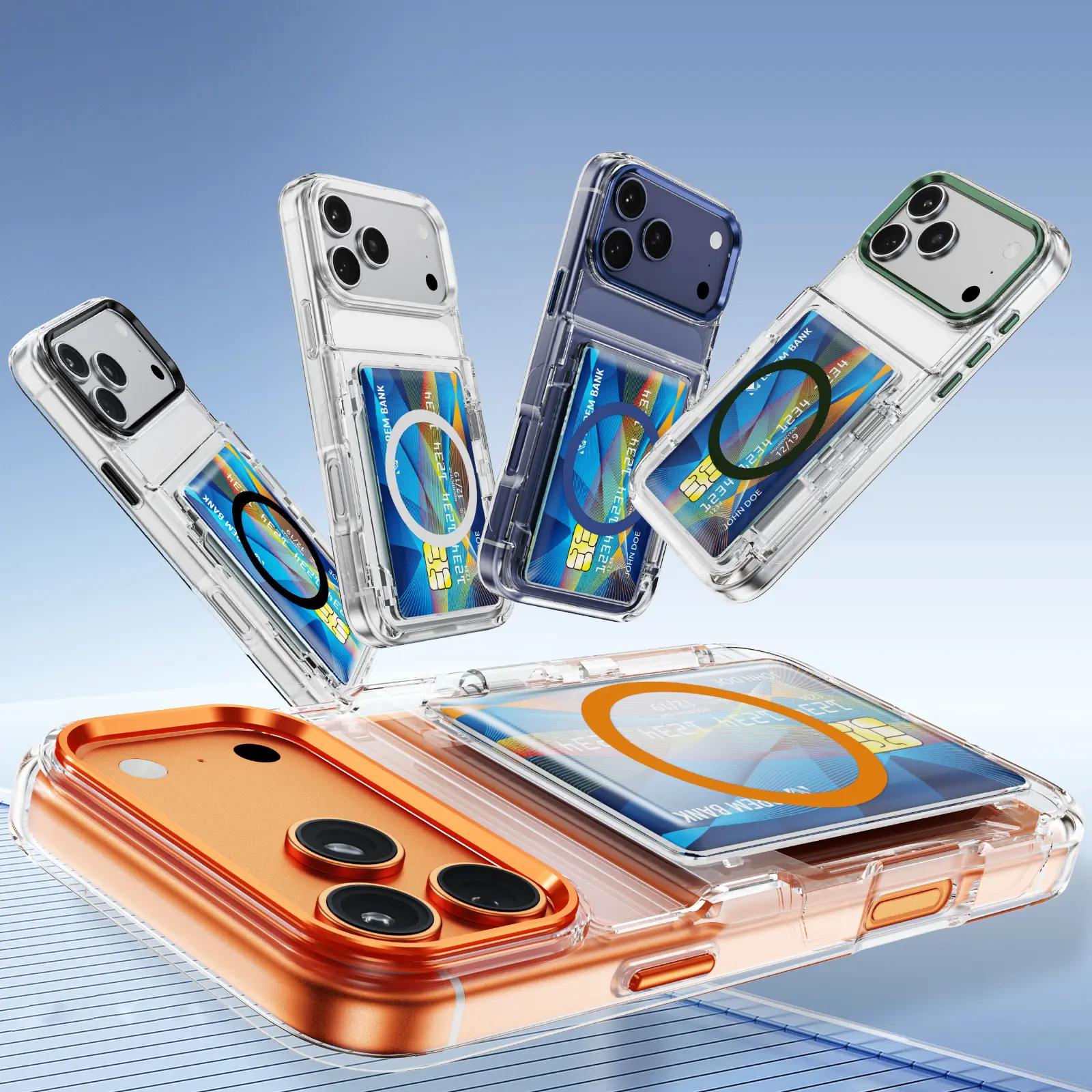 Magnetic Card Holder Phone Case for iPhone 17/16/15/14/13, 2 in 1 Transparent Wallet Case with Built-in Card Slot, Ultra-Thin Clear Protective Cover with Strong Magnets