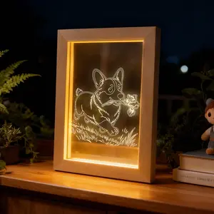 LIVEKEY Corgi & Iris Flower LED Night Light - Wooden Picture Frame Light, Cute Indoor Home Decor Gift for Dog Lovers