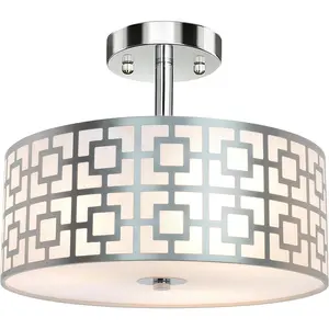 DLLT Flush Mount Ceiling Light: Modern 3-Light Brushed Nickel Kitchen Light Fixture - Drum Lighting Fixture for Dining Room -  Bedroom Ceiling Lamp with Double Shade