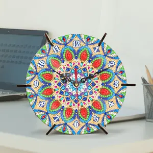 2D/Flat DIY Diamond Painting Clock Ornaments Acrylic Special Shape Diamond Painting Clock Art Craft Irregular Shaped Drilling Mosaic Painting Clock Art Crafts for Living Room Decoration