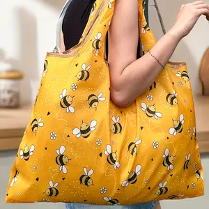 Women's Portable CuteBee Print Tote Bag,Large CapacityFoldable Shopping Bag for Daily Used,Lightweight Matching Shoulder Bag,Women Handbags