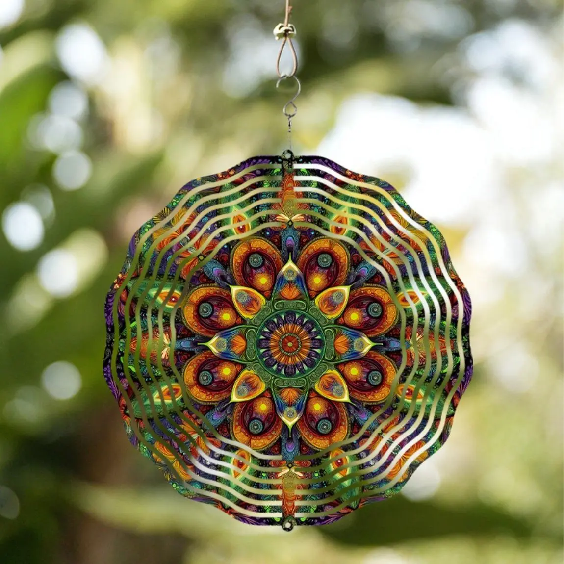 Bohemian Style Mandala Pattern Wind Spinner, 360° Rotatable Wind Spinner, Outdoor Hanging Decoration for Patio, Porch & Yard