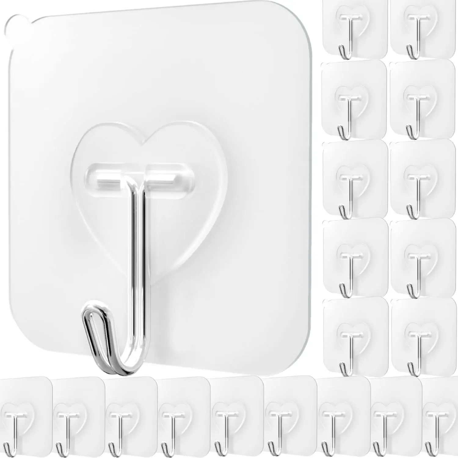 20 Pcs Clear Adhesive Hooks for Hanging 22lb Self Adhesive Wall Hooks Heavy Duty Waterproof Transparent Sticky Hooks for Shower Home Bathroom Kitchen Office