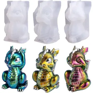 3 Pcs Hear Speak See No Evil Dragon Epoxy Resin Molds Lively 3D Animal Silicone Molds for Art Craft Gift