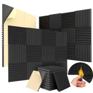 12-24 Pack Self-Adhesive Acoustic Panels, 1"X12"X12" Soundproofing Foam Tiles for Home Studios Recording Rooms Podcast Spaces Music Rooms - Easy to Install Self-Stick Acoustic Treatment Panels for Noise Reduction, Echo Absorption & Improved Sound Quality