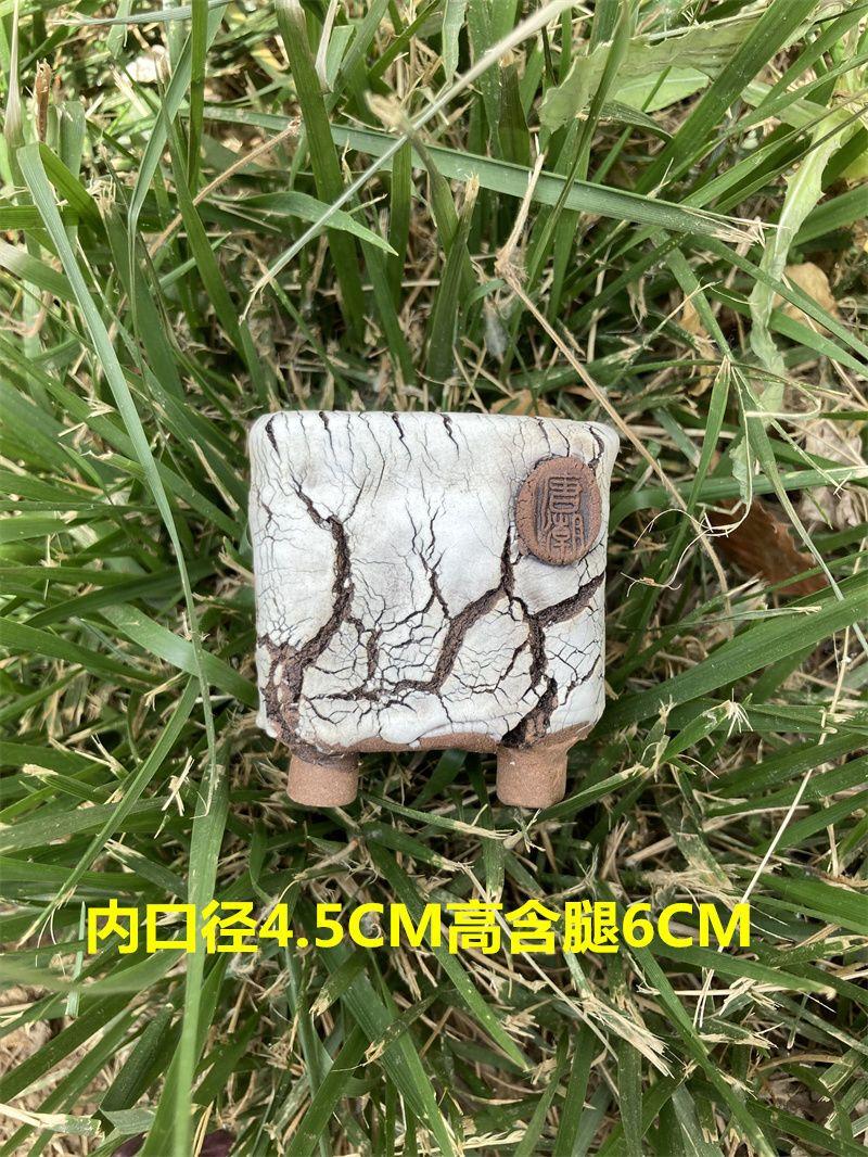 Handmade Cracked Ceramic Planter – Mini Square Succulent & Bonsai Pot 5x5x6in, Artist Handmade Tiny Plant Container for Desktop, Indoor Decor, Creative Modern Home Styling