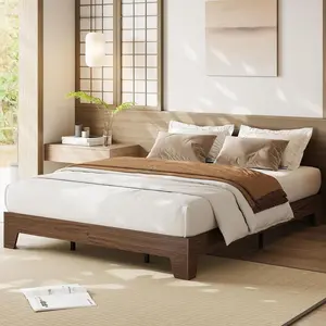 10 Inch Full Size Wood Platform Bed with Wooden Slats, Nature Platform Bed Frame, No Box Spring Needed, Easy Assembly, Minimalist Bedroom Furniture, Natural Walnut