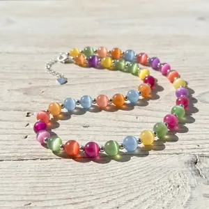 AliviaLuxe Dopamine Choker - Rainbow Beaded Necklace - UV Reactive Necklace Waterproof - Summer Jewelry Stainless Steel, Stackable