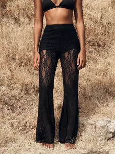 Women's Summer Lace Floral Elastic High Waist Fitted Straight Leg Pants, Sexy Punk Style, Perfect for Parties Vacation Travel, Casual Fashion