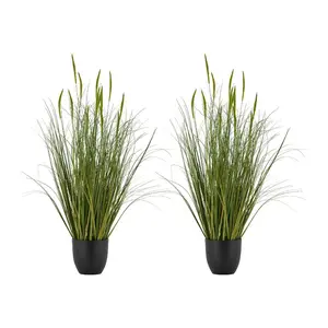 VEVOR Artificial Grass Plant, 2 Pack 35 inch Cattail Grass in Pot, Premium PVC Faux Fake Greenery Shrubs Plant for Indoor Outdoor House Home Garden Office Room Dcor, Housewarming, Green