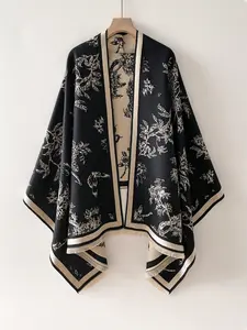 Elegant Floral Pattern Jacquard Imitation Cashmere Warm Scarf, Fashionable Multifunctional Shawl Blanket for Women, Perfect for Fall & Winter Decor