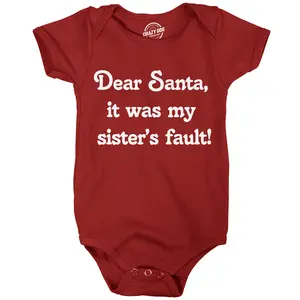 Dear Santa It Was My Sisters Fault Baby Bodysuit Funny Christmas Jumper For Infants Funny Baby Onesies Christmas Clothes for Baby Novelty Onesie Red -