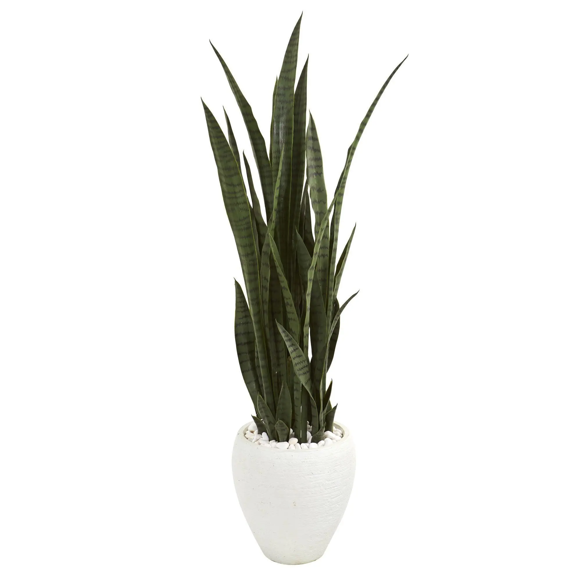 51” Lifelike Artificial Potted Snake Plant - Sansevieria Succulent with Dark Pointed Leaves in White Planter, Ideal for Home Decor & Botanical Arrangements, Artificial Potted Plant