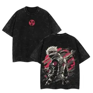 ANBU Kakashi Naruto Double Printed Vintage Washed Tee, Unisex Oversized Heavyweight Cotton T-shirt for Anime Fans
