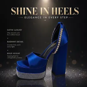 Women's Heels for Casual Premium Satin with Rhinestones | Daily & Party | Chunky Heel Pumps | Comfortable Height & All-Day Shine