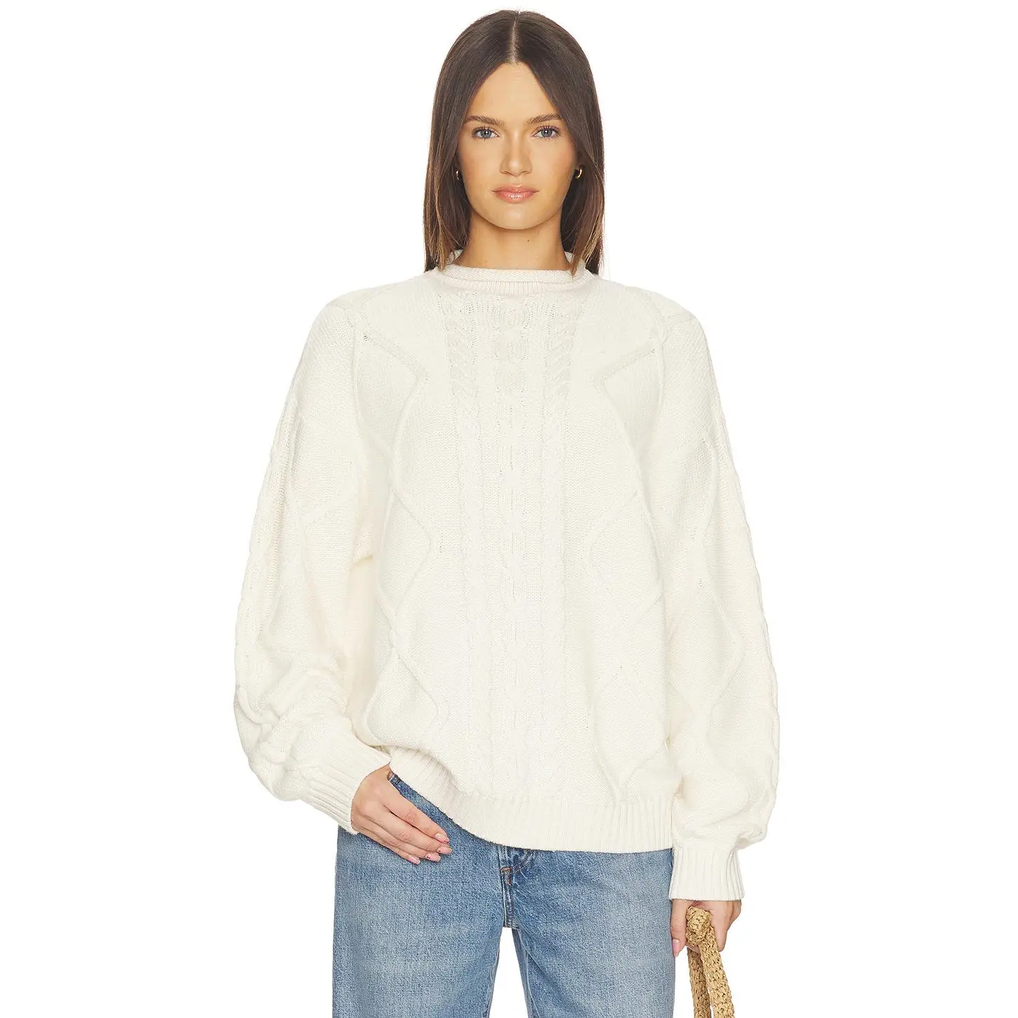 SRG Amberlyn Roll Neck Cable Sweater in Ivory