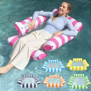 Water Striped Hammock Bed 44 Tubes Adult Size, 4-In-1 Multi-Functional Pool Float Toy, Pool Raft Lounger Floating Seat, Inflatable Pool Floaters for Adults