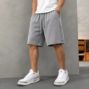 [Solid Color] Vintage Black Washed Denim Shorts Men, Loose Fit Drawstring Shorts, Streetwear Casual Summer Shorts, Oversized Baggy Jean Shorts