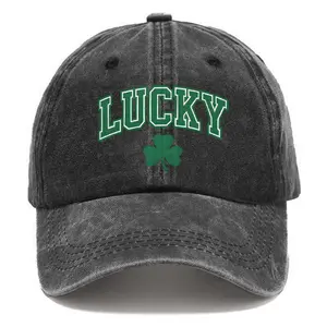 Washed Baseball Cap St. Patrick's Day LUCKY four leaf clover  chick Print Hat Retro Adjustable Dad Hats Gift for Men/Women, Unstructured/Cotton