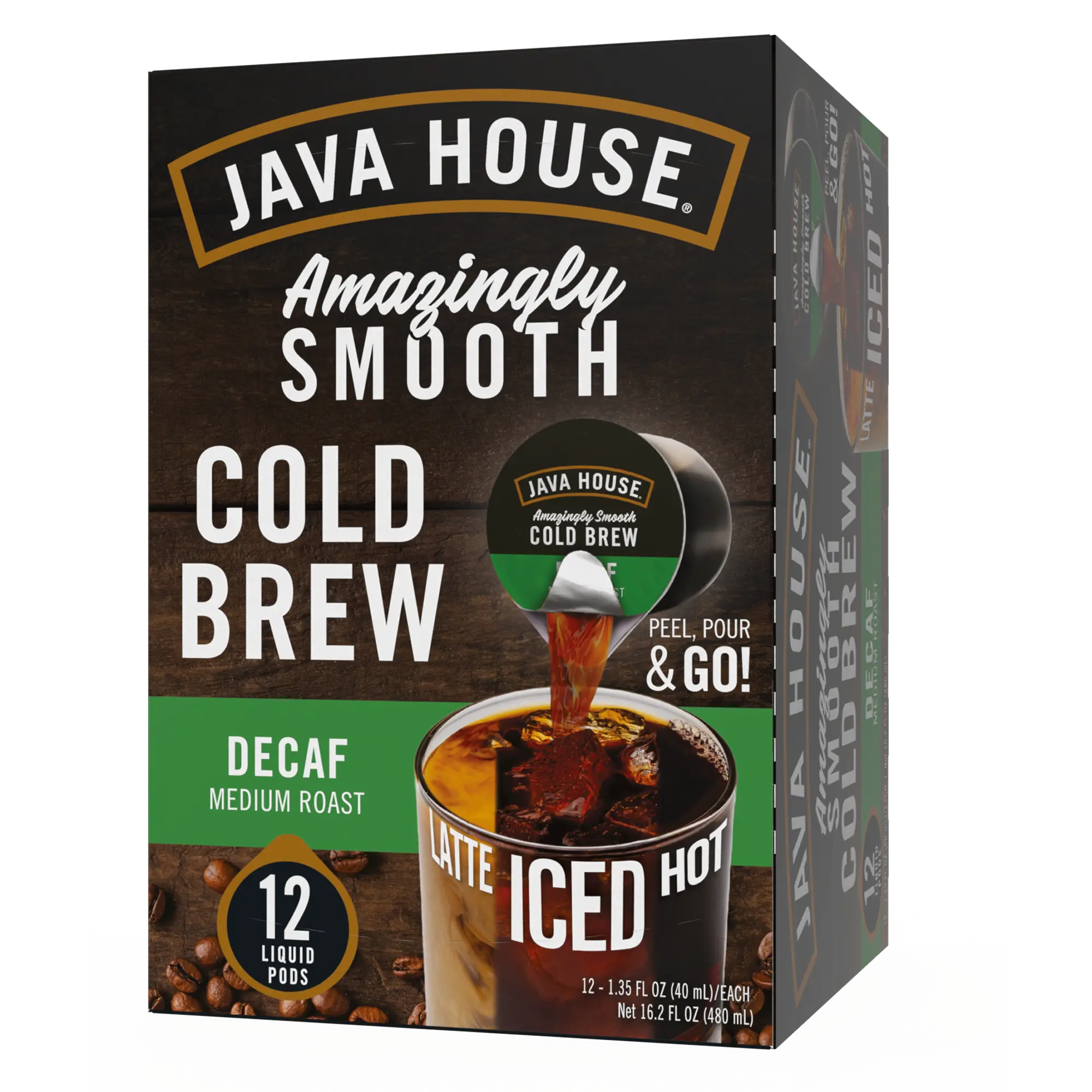 Java House Cold Brew Coffee Concentrate Single Serve Liquid Pods - 1.35 Fluid Ounces Each (Decaf, 12 Count)