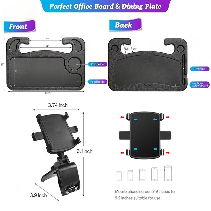 Detachable Car Steering Wheel Tray and Independent Phone Holder Set Foldable Multifunctional Car Desk Portable In Car Food Table Phone Stand Combo Ideal for Daily Commute Laptop Work Dining and Road Trip Travel Use
