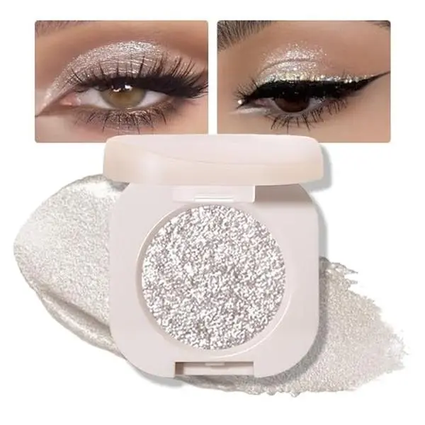 FeiCuiYun Glitter Shimmer Sparkle Eyeshadow Palette Makeup for Older Women, Silver Glitter Shimmer Metallic Holographic Multichrome Cream Iridescent Single Monochrome Eye Shadow Makeup, 12