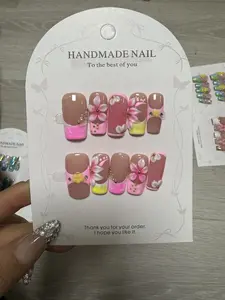 Summer(11571)gc.30$15 pieces handmade press on nails, square shape random design