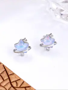 Hypoallergenic S925 Silver Resin Planet Earrings, Minimalist Style, Perfect for Fashionable Women Daily Wear