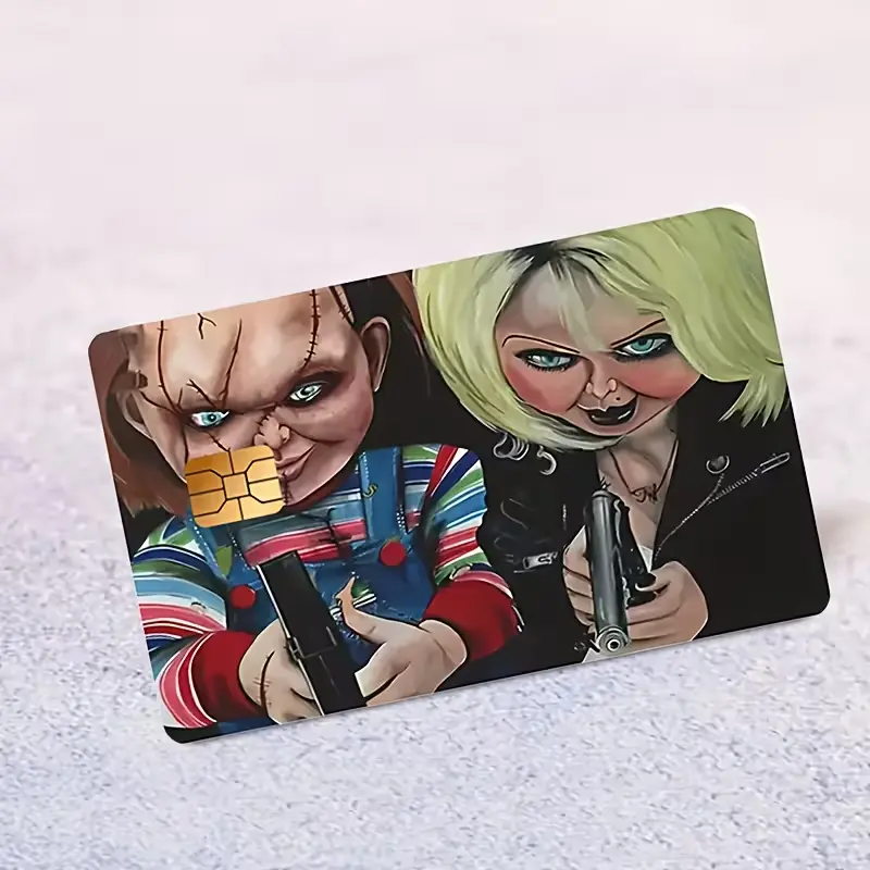 Horror Doll Couple Credit Card Skin, Waterproof Debit Card Sticker, Scratch Resistant Vinyl Card Cover, Gothic Wallet Wrap