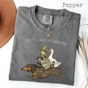 Comfort Colors Off To Cause A Kerfuffle T-Shirt, Funny Dachshund, Frog Meme, Raccoon Tee, Silly Goose, Short Sleeve Unisex T-Shirt