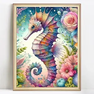5D DIY Diamond Arts Colorful Painting Kit, Seahorse Pattern Diamond Arts Colorful Painting without Frame, Handmade Art Crafts Handcraft for Home Decor, Diy Kits